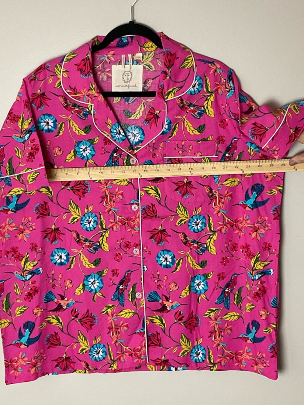 Printfresh Hot Pink Floral Bird Short Pajama Set 1X - Picture 3 of 8